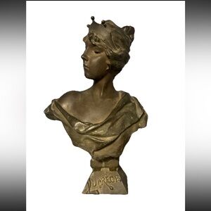 Art Nouveau Bronze Bust Woman with Crown Lucrece Sculpture